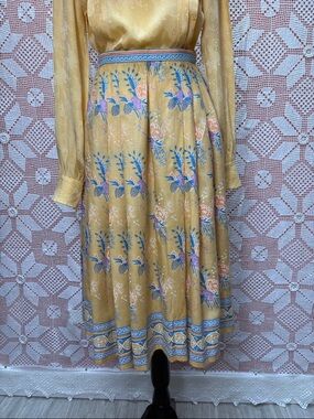 Vintage Sidha Skirt | Silk Cashmere Blend Floral Border Sz XS